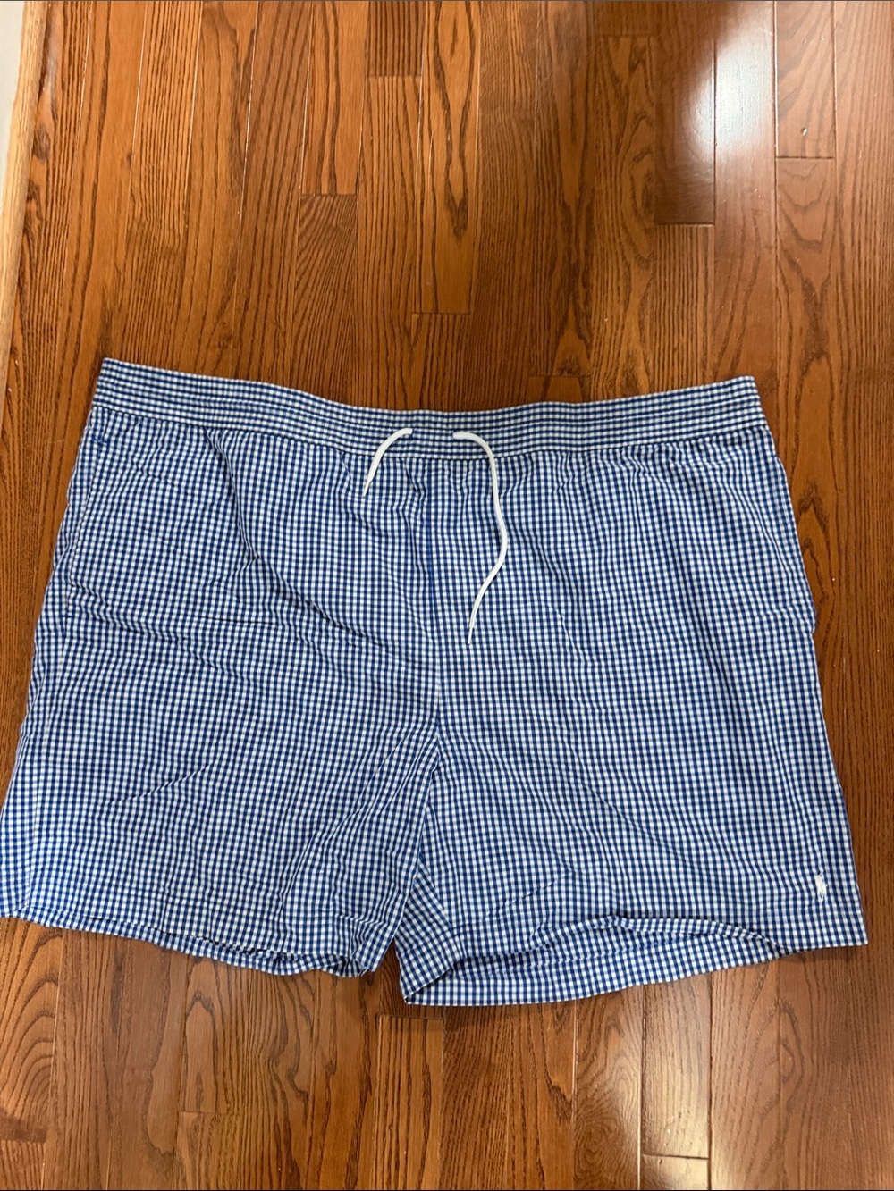 Ralph Lauren Polo Men's Blue Gingham Swim Trunks with Drawstring